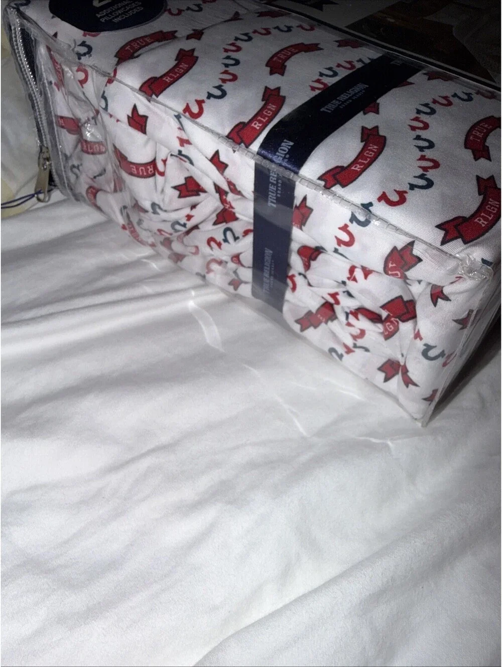 True Religion Red, Blue Logo Queen 6 Piece Sheet Set